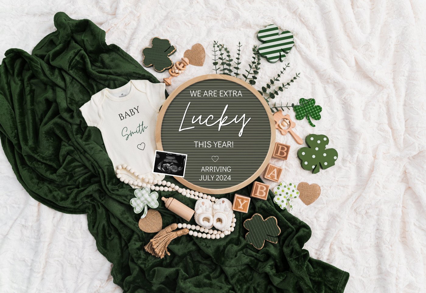 St. Patrick's day Digital Pregnancy Announcement Baby Announcement Editable Template Social Media Extra Lucky Pr