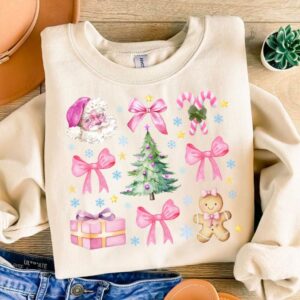 Coquette Pink Christmas Png, Pink Bow Christmas Png,Trendy Santa Png,Vintage Christmas Png, Christmas Tree Png, Christma