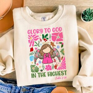 Glory to God in the Highest png, Jesus Christmas png, Religious Bible verses png, Christian png, Pink Floral Boho Chris