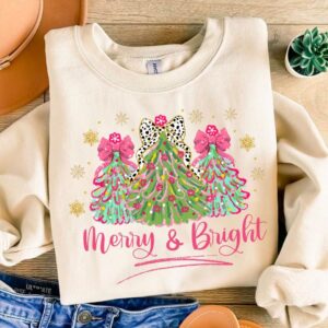 Merry and bright christmas tree coquette png, dalmatian dots, christmas png, watercolor floral png, Colorful brushstroke
