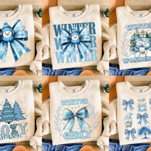 Winter PNG Bundle Coquette Bow Snowman Hot Cocoa Girly Winter Blessings Cozy Season Cold Outside Merry Christmas Tree Su