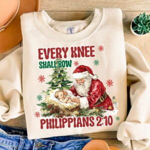 Every Knee Shall Bow PNG sublimation, Nativity Scene Png, Christmas Shirt, Kneeling Santa Png, Baby Jesus Png, Santa Ch