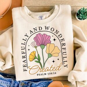 Fearfully and Wonderfully Svg Png, Retro Christian Svg, Religious Floral Png, Christian Png, Wildflower Christian Png,