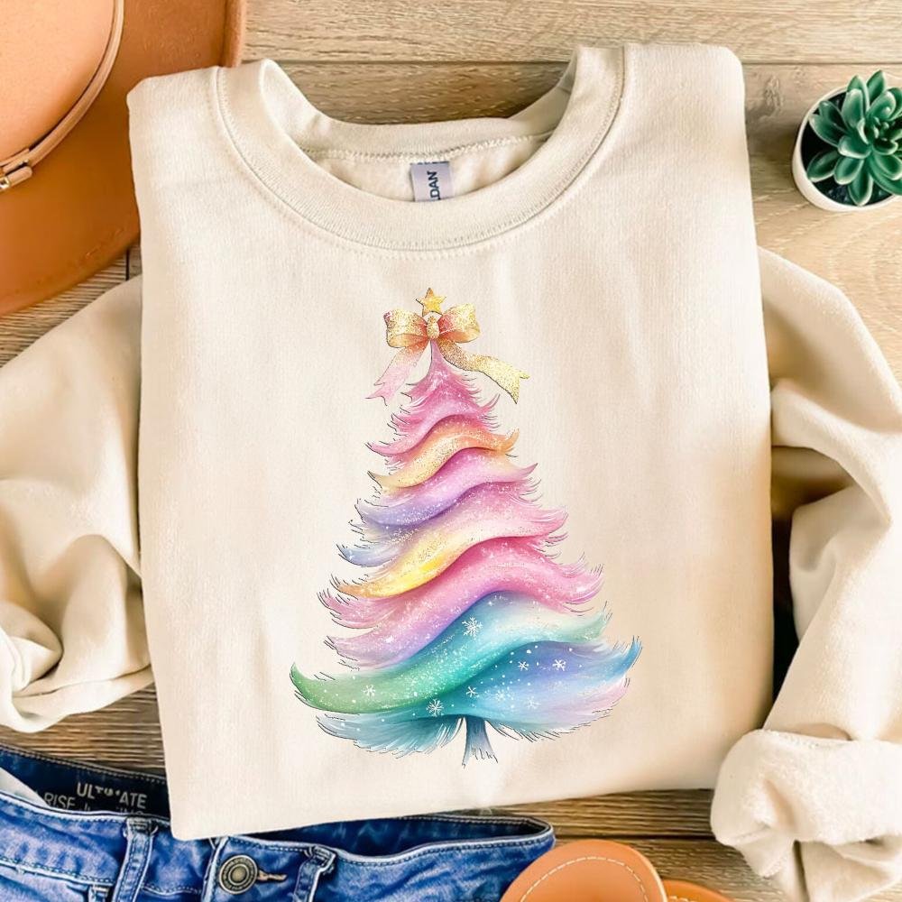 Colorful Christmas Tree PNG Hand drawn doodle Png Brush strokes , pink brush stroke christmas tree tshirt png
