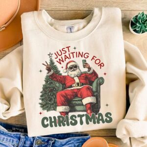 Just Waiting For Christmas Png, Santa Claus png, Retro Christmas png, Christmas Vibes Png, Holiday Sublimation Design, M