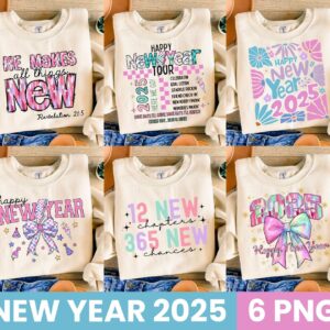New Year 2025 Coquette Bow PNG Bundle Happy New Year 2025 Era Retro Disco Ball Trendy Shirt new year party tshirt Design
