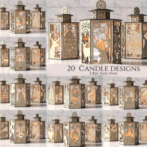 Bundle of 20 Christmas Lantern SVG, Night Light Candle Holder, Table Centerpiece, Laser Cut Lampshade Digital Download,