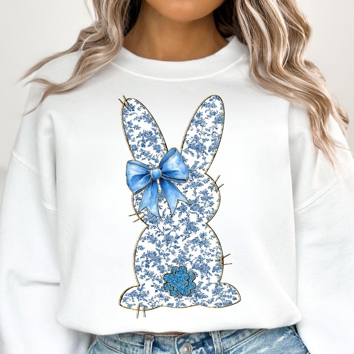 Blue Floral Chinoiserie Bunny Easter PNG, Happy Easter png, PNG, Easter Brushstroke png, Girls Easter Png, Bunny Ears, B