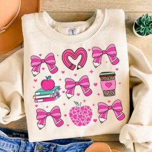 Valentine Teachers Coquette Bow png, Valentine Coquette Png, Valentine's Day, Love Png, Sublimation Designs, Retro Valen
