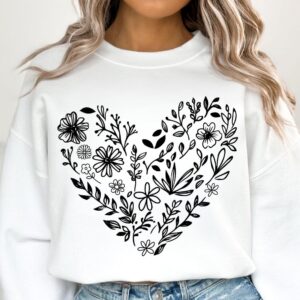 Floral heart svg, Wildflowers in heart svg, Botanical clipart, Plant lover svg, Daisy svg, Flower garden svg, Valentine