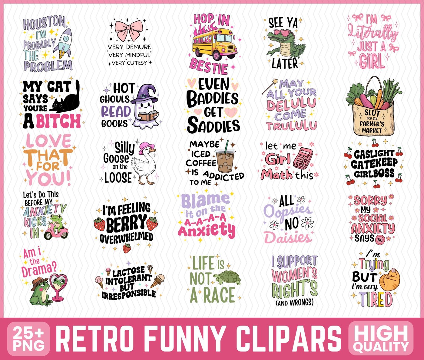 Cute Retro Funny PNG Bundle | Popular PNG | Cute Silly Goose Png | Viral Png | Trendy Girly PNG Design, Adult Humor Png