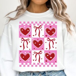 Valentine Bow and hearts checkered png, Valentine Coquette Png, Valentine's Day, Love Png, Sublimation Designs, Retro Va