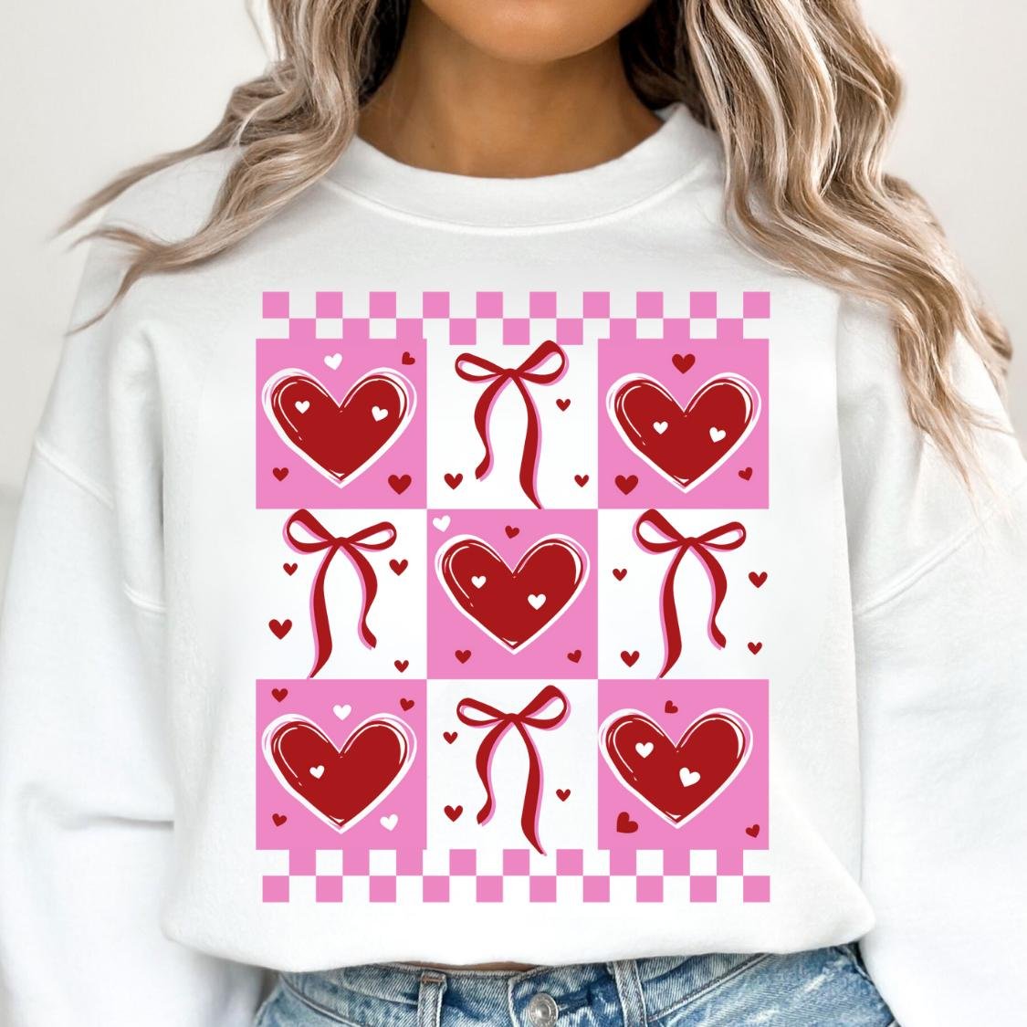 Valentine Bow and hearts checkered png, Valentine Coquette Png, Valentine's Day, Love Png, Sublimation Designs, Retro Va