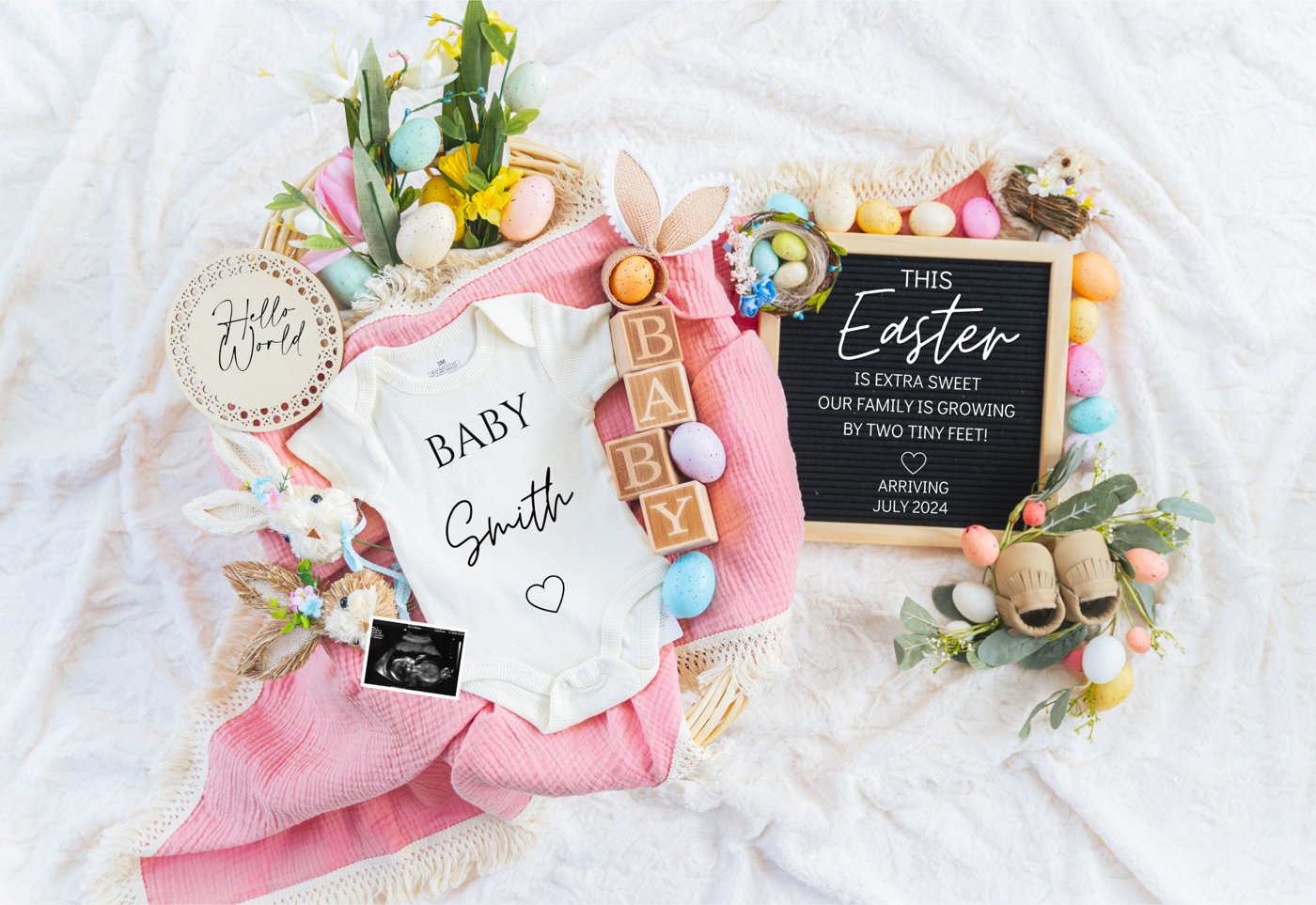 Easter Pregnancy Announcement Digital, Spring Baby Announcement, Gender Neutral Template, April Boho Reveal, Easter is E