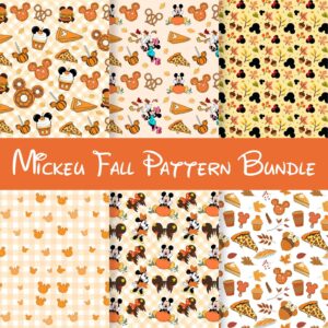 Mikey Mouse Fall Digital Paper Bundle, 6 Mikey Autumn Scrapbooking Patterns, Fall Patterns, Paper Set, Junk Journal Prin