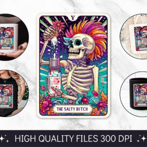 The Salty Bitch Tarot Card PNG, Funny Skeleton Skull Sublimation Design, Popular Trendy Witchy Gothic Tshirt design, mug