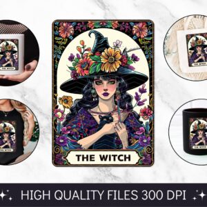 The Witch Tarot Card PNG, Funny Skeleton Skull Sublimation Design, Popular Trendy Witchy Gothic Tshirt design, mug subli