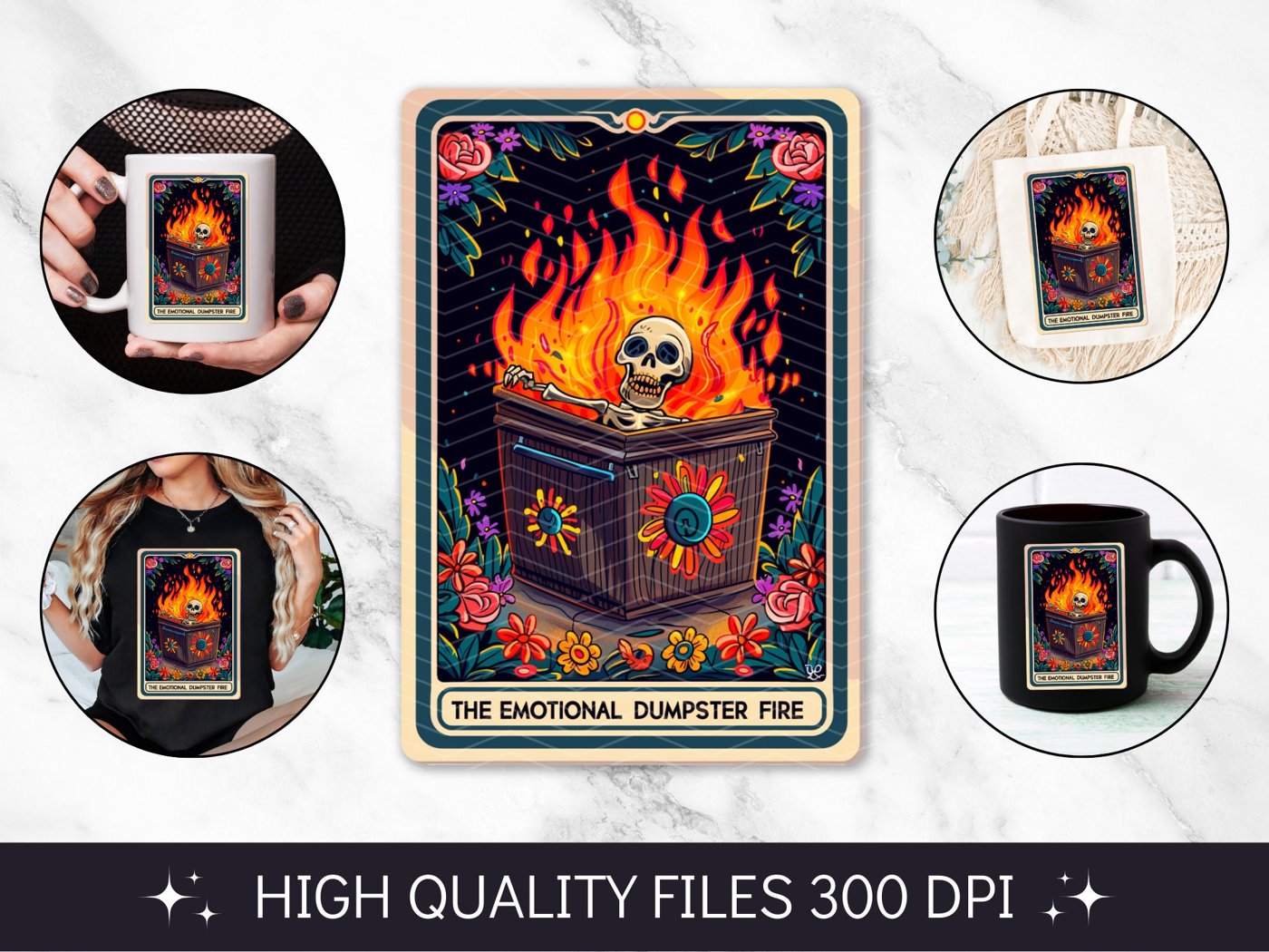 The Emotional Dumpster Fire Tarot Card PNG, Funny Skeleton Skull Sublimation, Popular Trendy Witchy Gothic Tshirt design