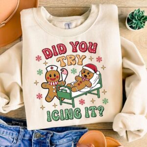 Retro ICU Nurse Christmas Gingerbread Did You Try Icing It Png, Funny Nursing Christmas Png, Digital Download, Did You T