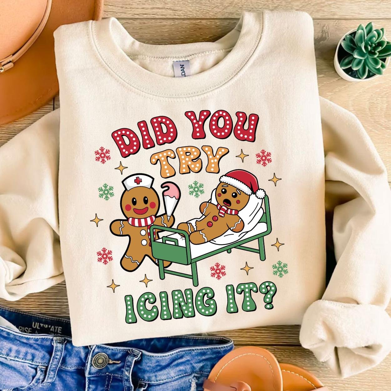 Retro ICU Nurse Christmas Gingerbread Did You Try Icing It Png, Funny Nursing Christmas Png, Digital Download, Did You T