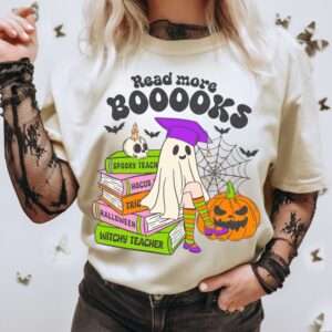 Retro Read more booooks Png, Halloween Teacher Gift Sublimation, Halloween school Png, Funny Teacher Shirt Png, spooky a