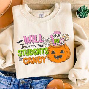 Retro Will trade my students Png, Halloween Teacher Gift Sublimation, Halloween school, Funny Teacher Shirt Png, spooky