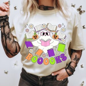 Retro Spooky ghost Boooks Png, Halloween Teacher Gift Sublimation, Halloween school, Funny Teacher Shirt Png, spooky app