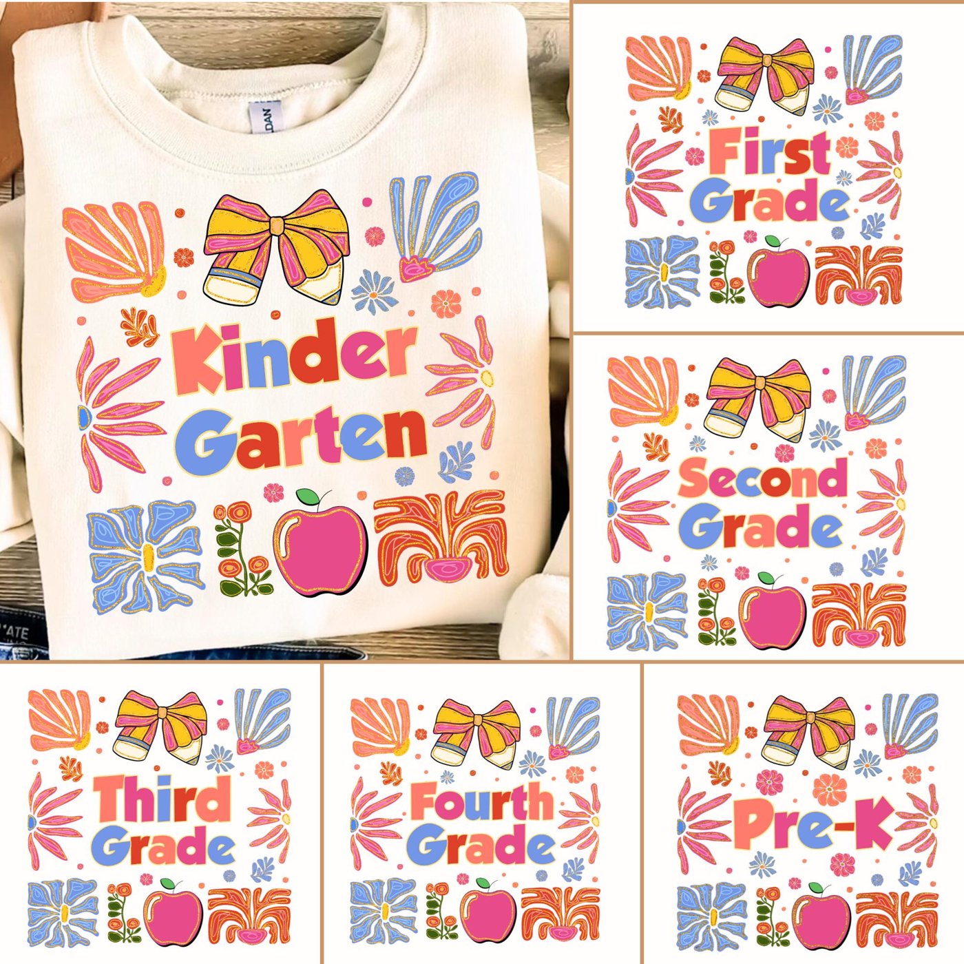 Coquette First day Hand Drawn Teacher Girl, Pre-K 1st 2d 3d 4th 5th Grades Png, Hello Kindergarten, Preppy Back to Schoo