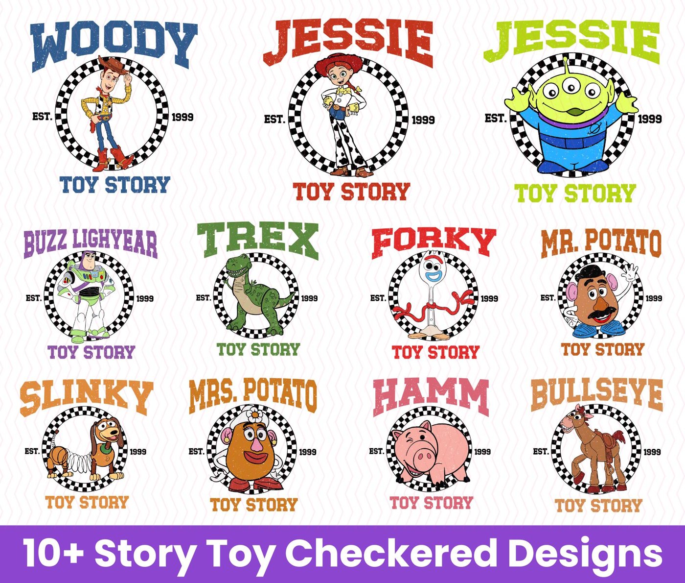10+ Story Toy Checkered Png Bundle, Multi character PNG, checkered Png, family trip matching png, You've got a friend i