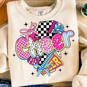 Cheer Png, Preppy Cheer Mom Shirt Sublimation, Cheer Season Png, Team Spirit Png, Cheerleader Coquette Png, Colorful Che
