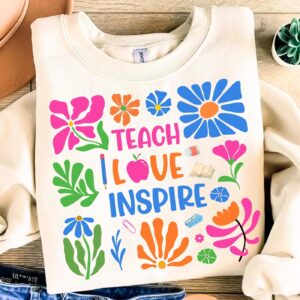 Teacher Png, Retro Teacher Png, Teach Love Inspire Png, Boho Floral Teacher Png, Teacher Gift Png, Teacher Sublimation,