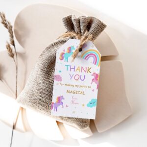 Editable Unicorn Birthday Thank you tags Invitation Magical Party Invite Girl Pink Pastel First Digital Unicorn Party F