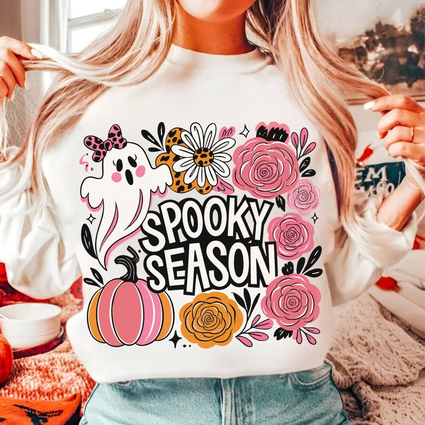 Halloween Spooky Season Png, Retro Halloween Cat Ghost Png, Girly Halloween Png, Spooky Season, Pumpkin Halloween