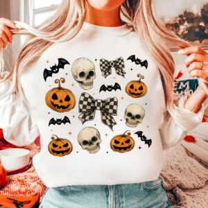Halloween Bow Skull and bats Png, Retro Halloween Cat Ghost Png, Girly Halloween Png, Spooky Season, Pumpkin Halloween