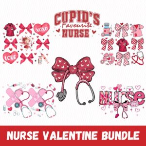 Valentine Nurse Png Bundle, Valentines Day Png, Cupids Favorite Nurse Png, Valentine Coquette Bow Png, Nurse Valentines