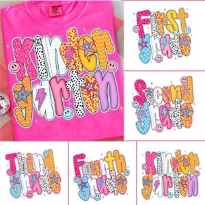 Preppy Back to School Bundle PNG, Girly Checkered Sublimation, Pre-k 1st/2nd/3rd Grade, Coquette Teacher First Day of Sc