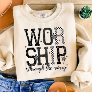 Worship Through The Worry Png, God Png, Preppy Black White,Christian Shirt,Faith Religious, Jesus PNG, Bible Verse png C
