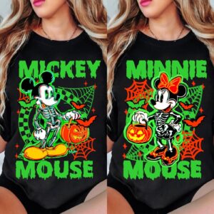 Retro Cartoon Mouse Couple Halloween Png, Trendy Halloween Trip Png, Not So Scary Friends Halloween Png, Neon Family Hal