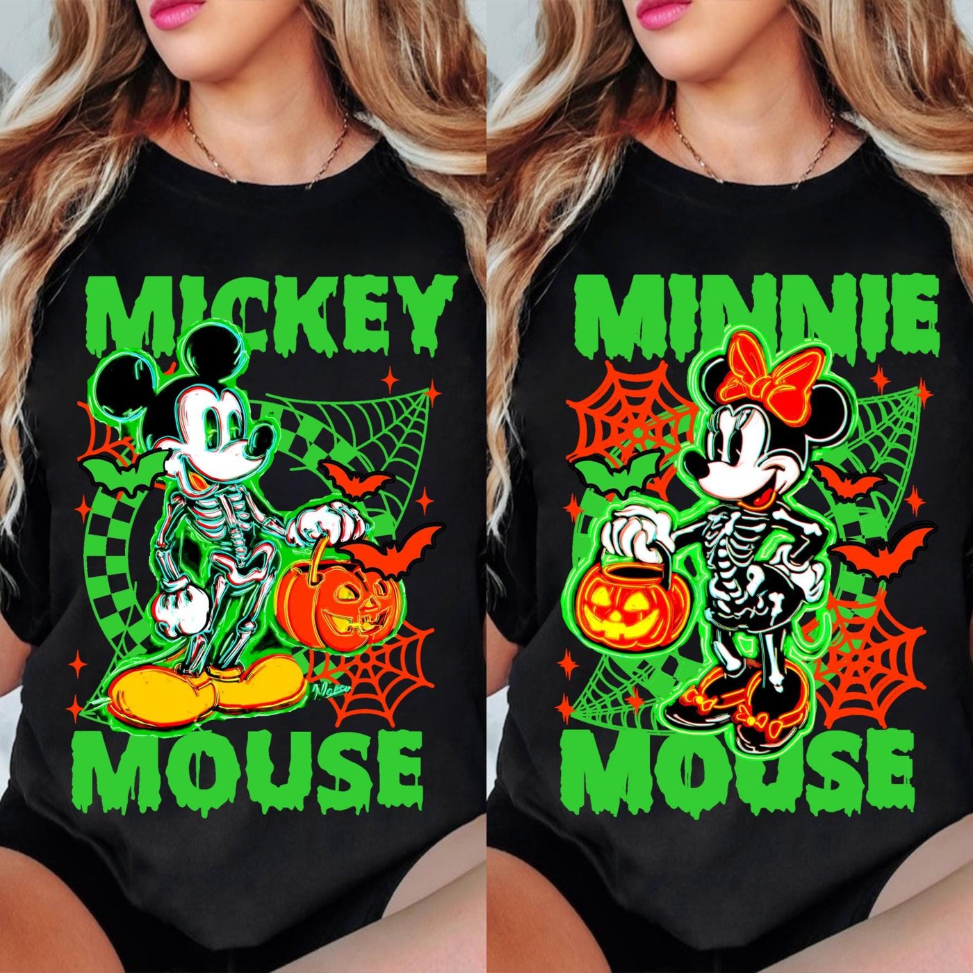 Retro Cartoon Mouse Couple Halloween Png, Trendy Halloween Trip Png, Not So Scary Friends Halloween Png, Neon Family Hal