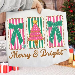Retro Merry And Bright Png, Pink Christmas Png, Merry Christmas Png, Merry and Bright Png, Preppy Christmas Png, Holly J