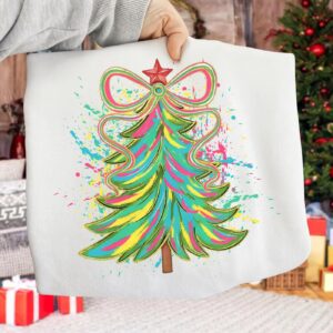 Christmas Brushstroke Tree Png, Pink Christmas Png, Merry Christmas Png, Merry and Bright Png, Preppy Christmas Png, Hol