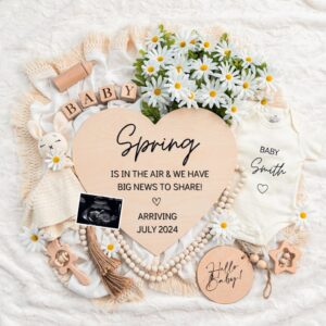 Spring is in The Air, Digital Pregnancy Announcement, Baby Announcement, Floral Gender Neutral Template, Social Media Re