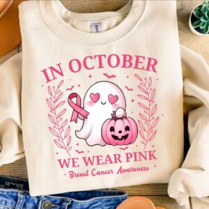In October We wear Pink Png, Breast Cancer Png, Pumpkin Faux Glitter Png, Pink ribbon Png, Pumpkin Splatter Png, Breast
