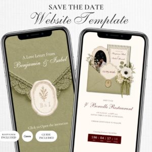 Save the Date Website Template | Elegant Olive Green Wedding Website| Digital Wedding Invitation with RSVP | Instant Dow