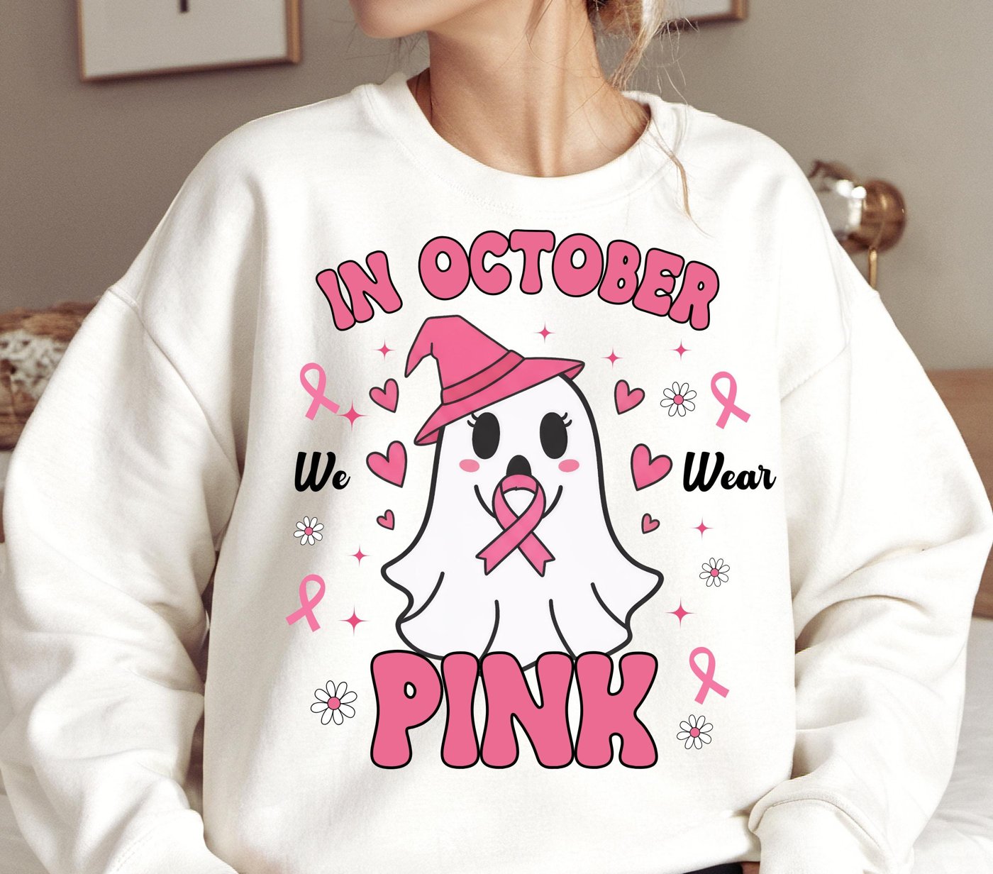 In October We Wear Pink Png, Breast Cancer Png, Pumpkin Faux Glitter Png, Pink ribbon Png, Pumpkin Splatter Png, Breast