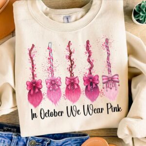 Halloween In October We wear pink Png, Breast Cancer Png, Pumpkin Faux Glitter Png, Pink ribbon Png, Pumpkin Splatter Pn