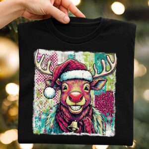 Brushstroke Christmas Highland Cow Png, Pink Christmas Png, Merry Christmas Png, Merry and Bright Png, Preppy Christmas