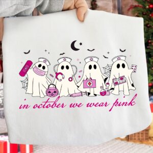 Halloween Ghost In October We Wear Pink Png, Breast Cancer Png, Pumpkin Splatter Png, Breast Cancer Awareness Png, Pumpk