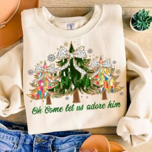 Colorful Coquette Glitter Christmas Tree Png, Oh Come Let Us Adore Him Christmas Coquette Bow Dalmantian Png, brushstrok
