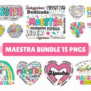 Retro Maestra Bundle Png, Spanish Teacher Bundle, Bright doodle Teacher Life Png, Teacher Appreciation Gift, Maestra Bac